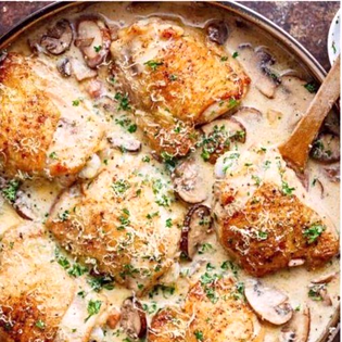 Recipe preview Chicken thighs with cream and mushrooms recipe