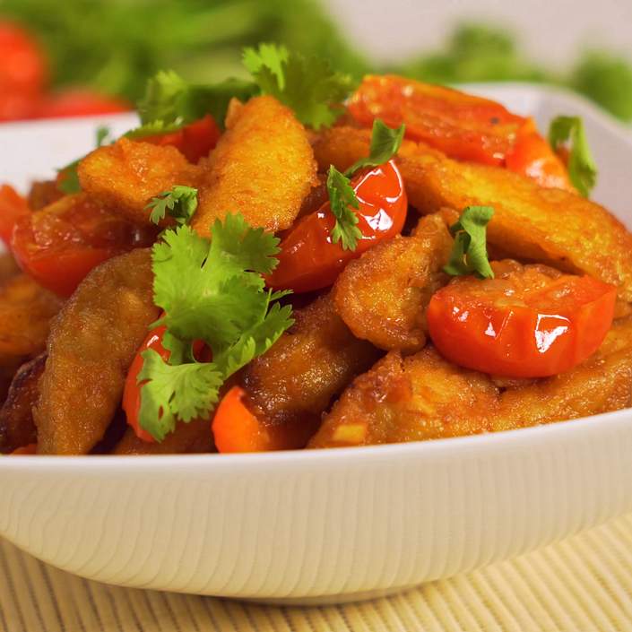 Berenjena frita hecha al estilo chino