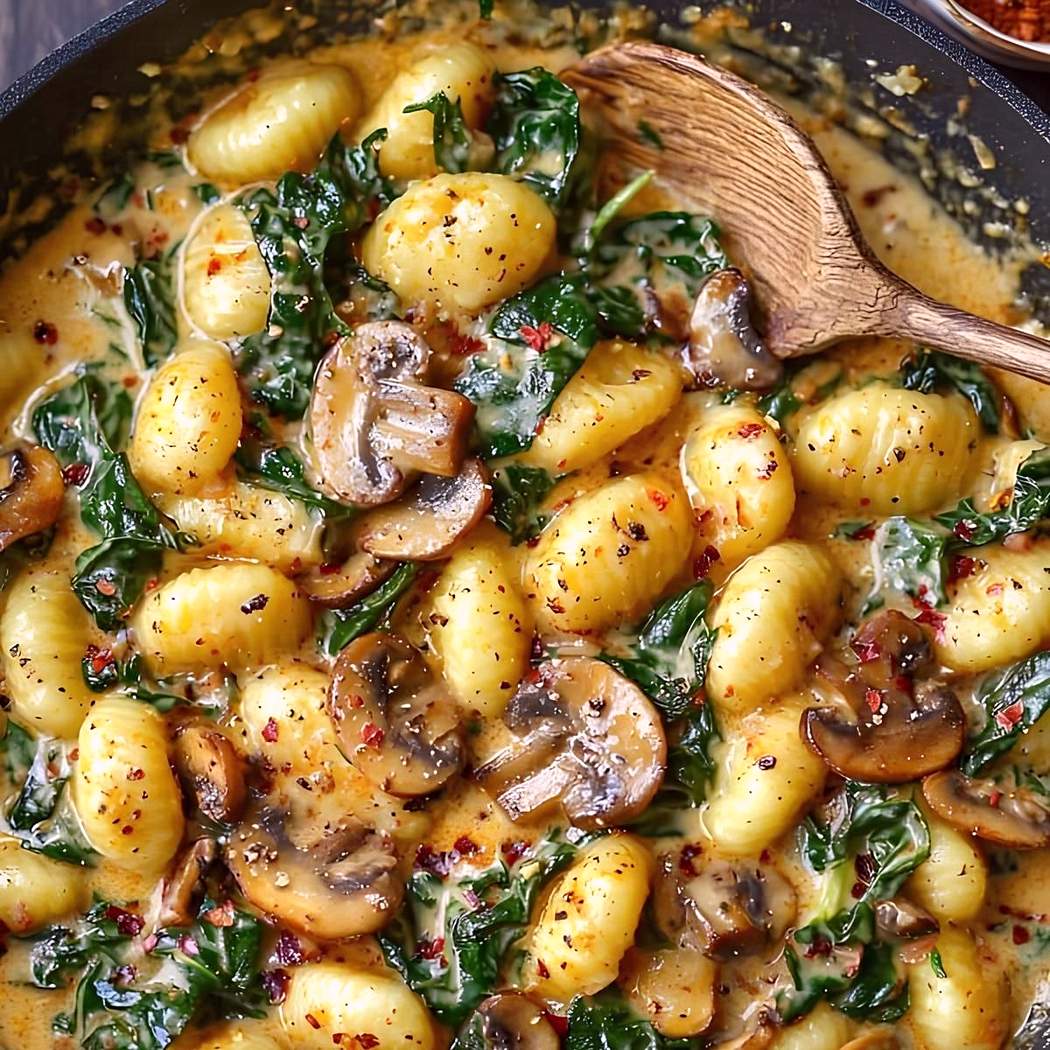 Gnocchi so šampiňónmi a špenátom