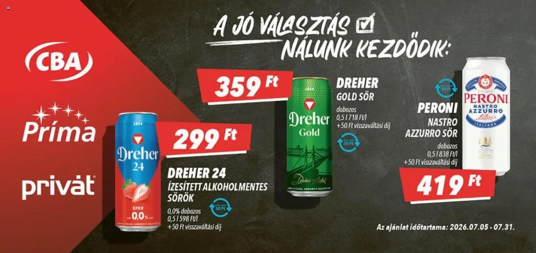 CBA Príma Aktuális óriásplakátok - 2026.07.05. érvényes szórólap 2 oldal 4 oldalból