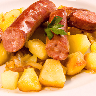 Recipe preview Wine sausages with potatoes recipe