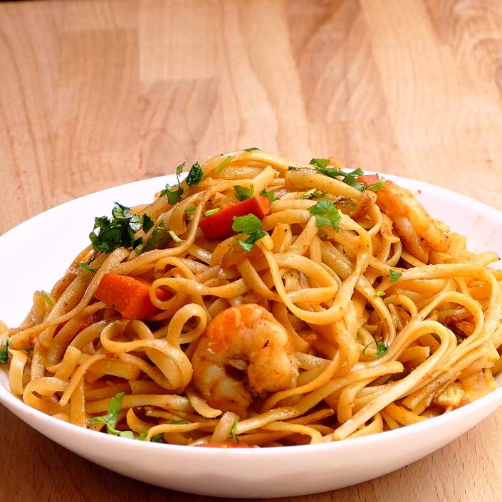 Homemade Chinese prawn spaghetti recipe