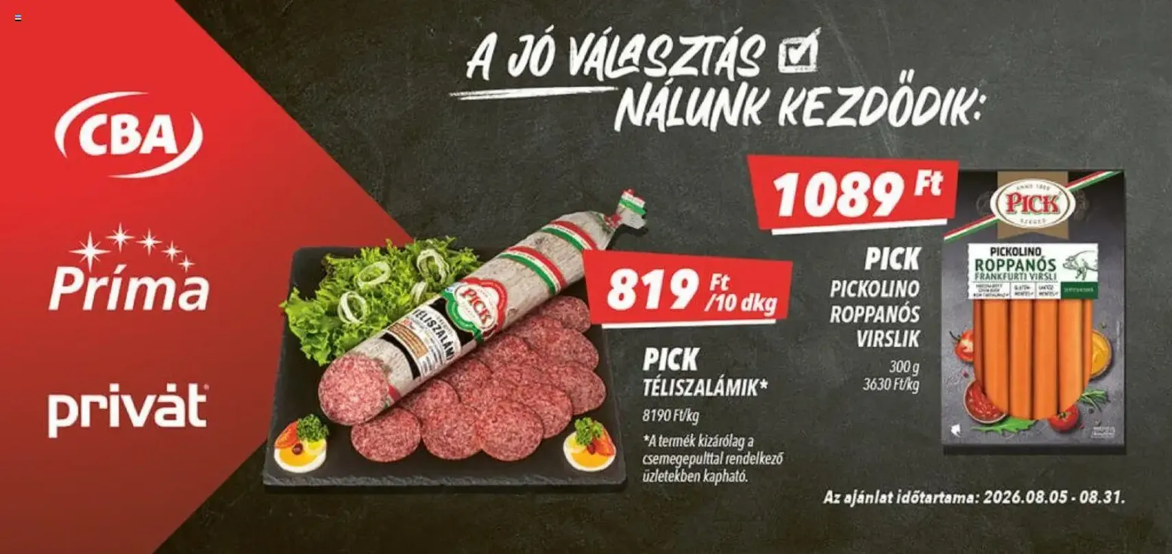 CBA Príma Aktuális óriásplakátok - 2026.08.05. érvényes szórólap 2 oldal 4 oldalból