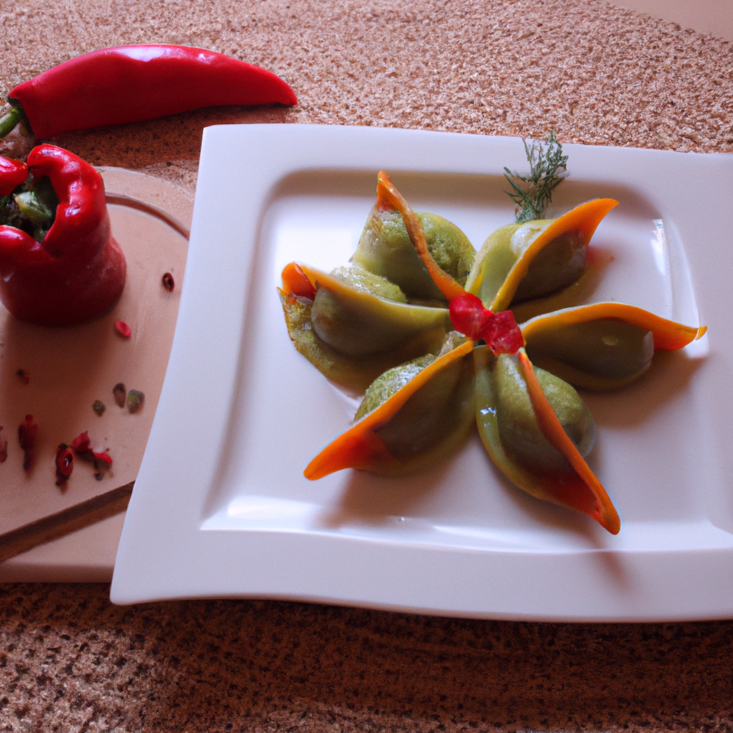 Ravioli freddi con salsa di peperoni
