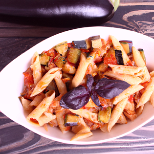Previsualización de la receta Receta de pasta con berenjena y tomates cherry