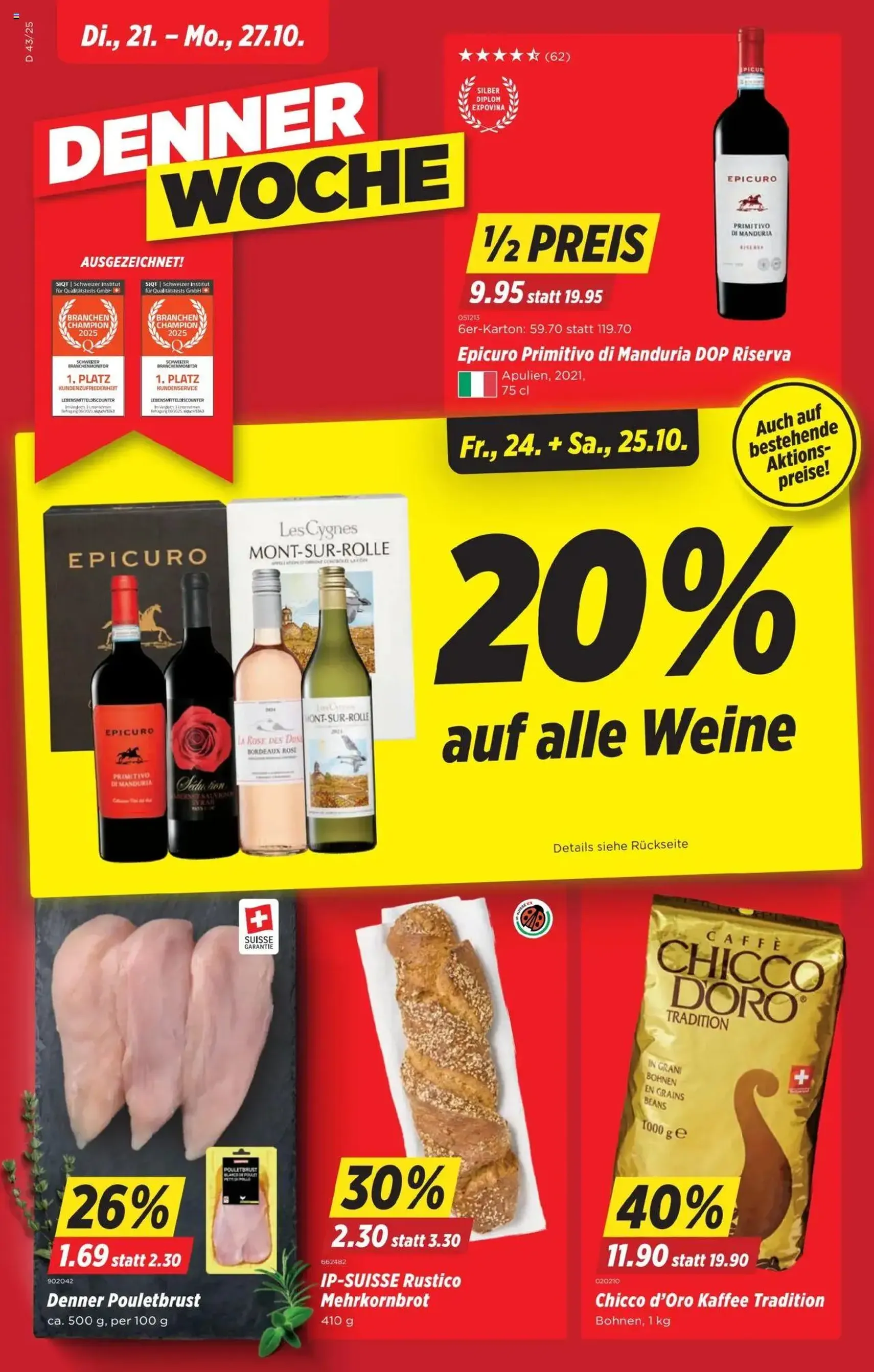 Denner Aktionen - Gültiger Prospekt ab 21.10.2025, Seite 1 von insgesamt 24 Denner Aktionen - Gültiger Prospekt ab 21.10.2025, Seite 1 von insgesamt 24