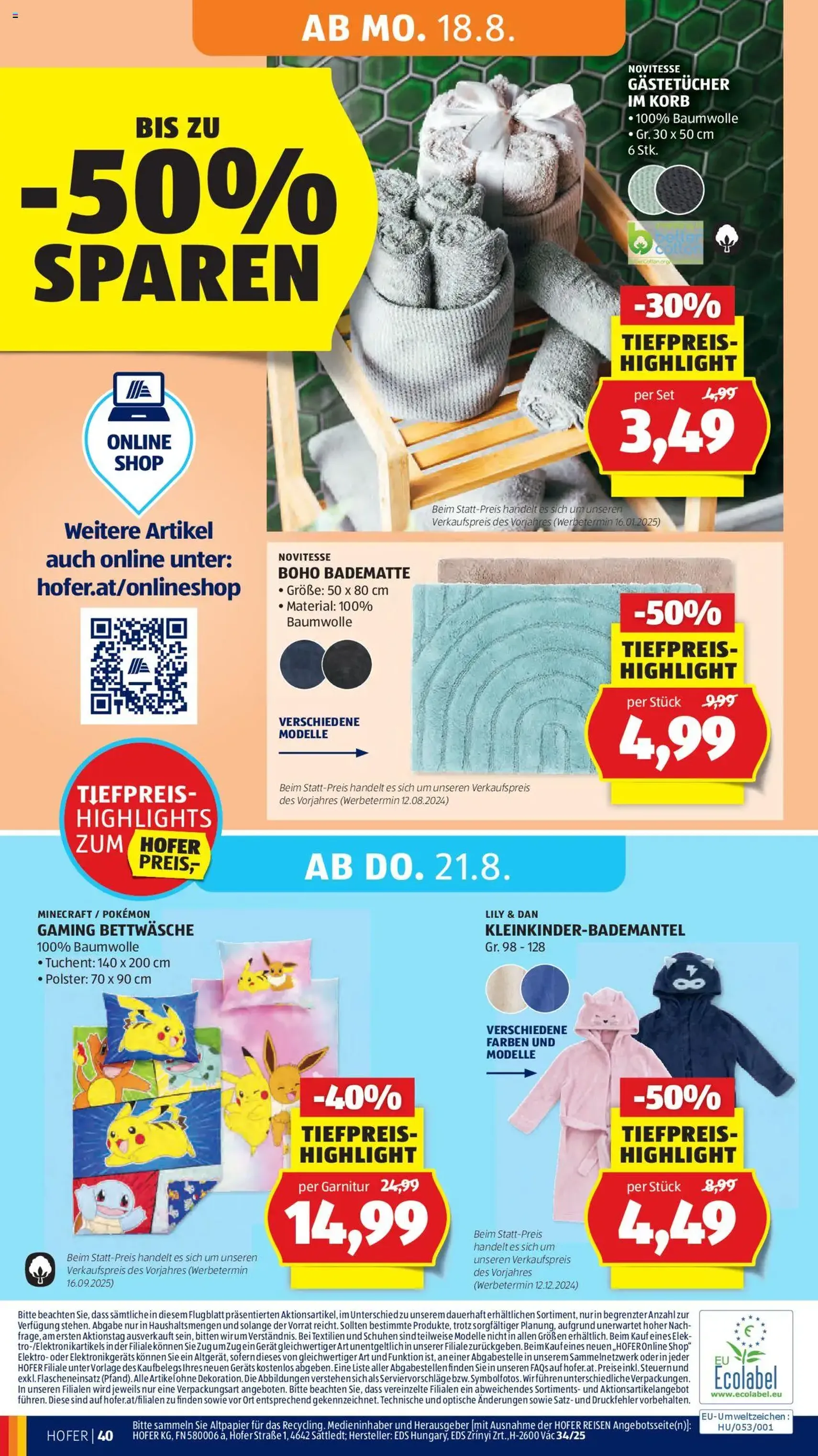 Hofer Flugblatt - Gültiger Prospekt ab 14.08.2025, Seite 44 von insgesamt 45