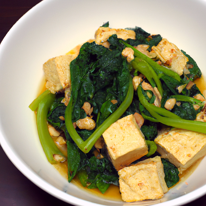 Espinacas rehogadas con tofu y soja