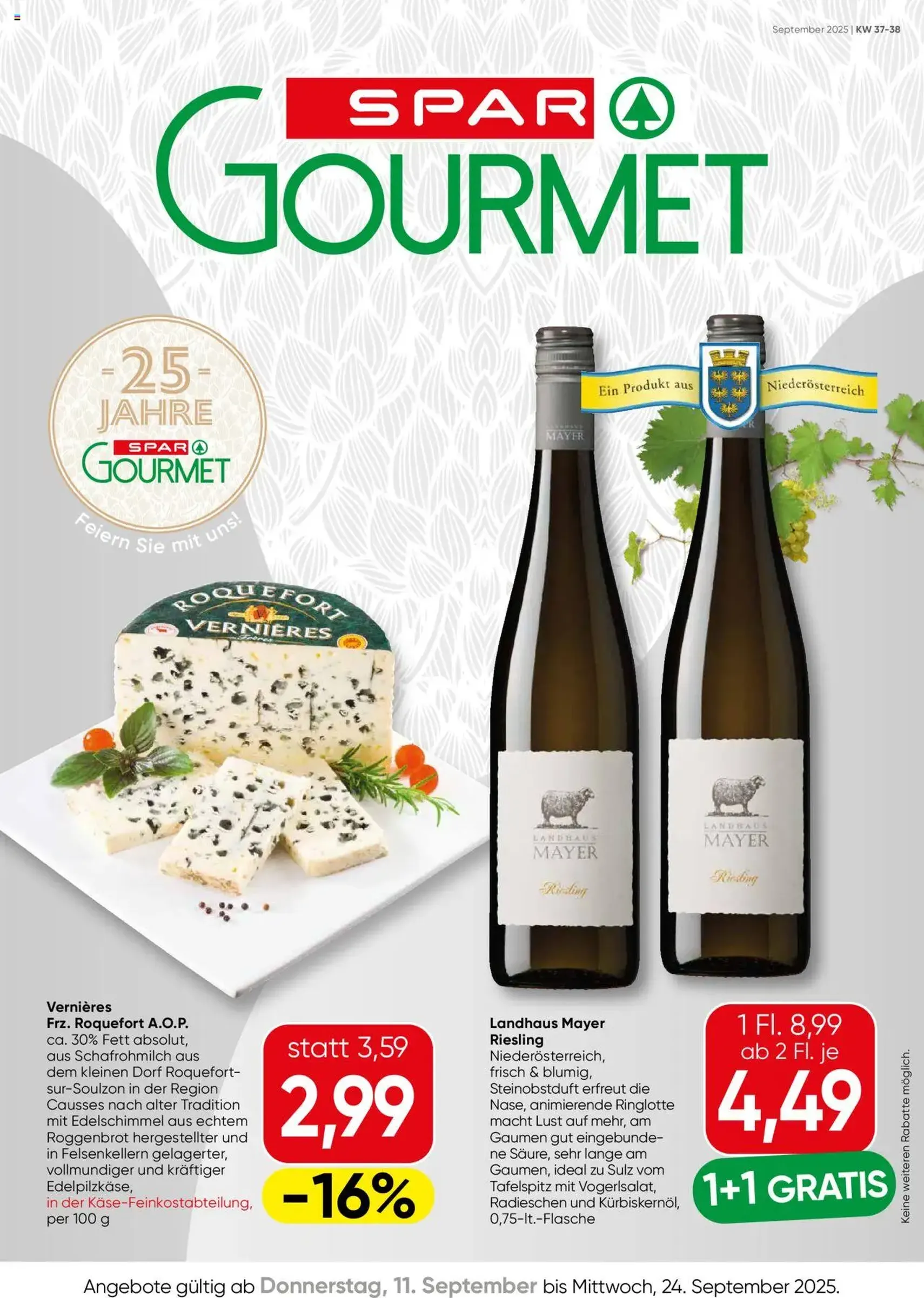 SPAR Gourmet Flugblatt - Gültiger Prospekt ab 11.09.2025, Seite 1 von insgesamt 12