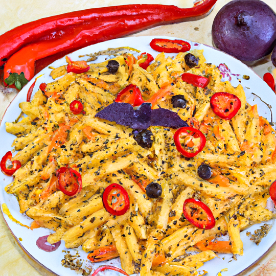 Anteprima ricetta Fusilli freddi con peperoni arrostiti, olive e origano