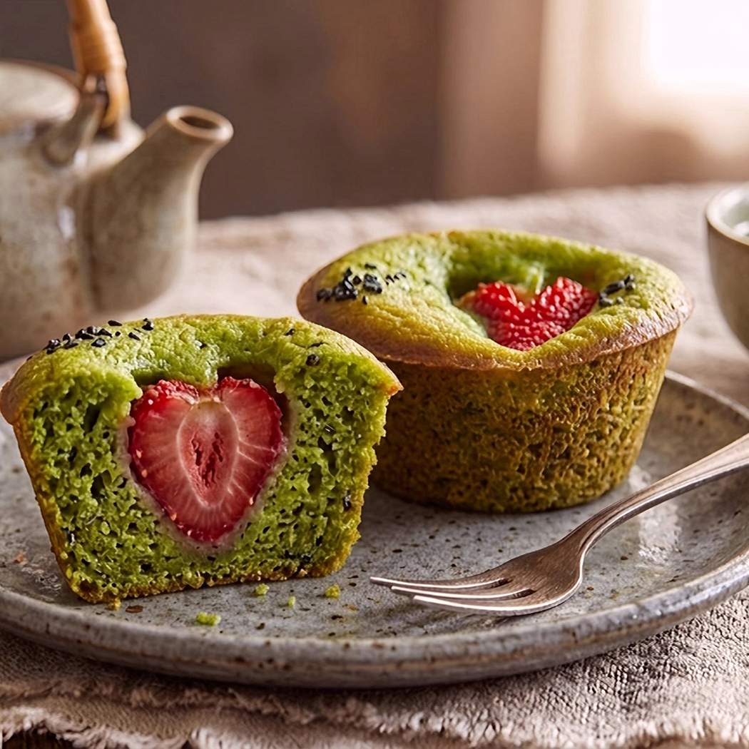 Matcha muffiny s jahodami a kefírom