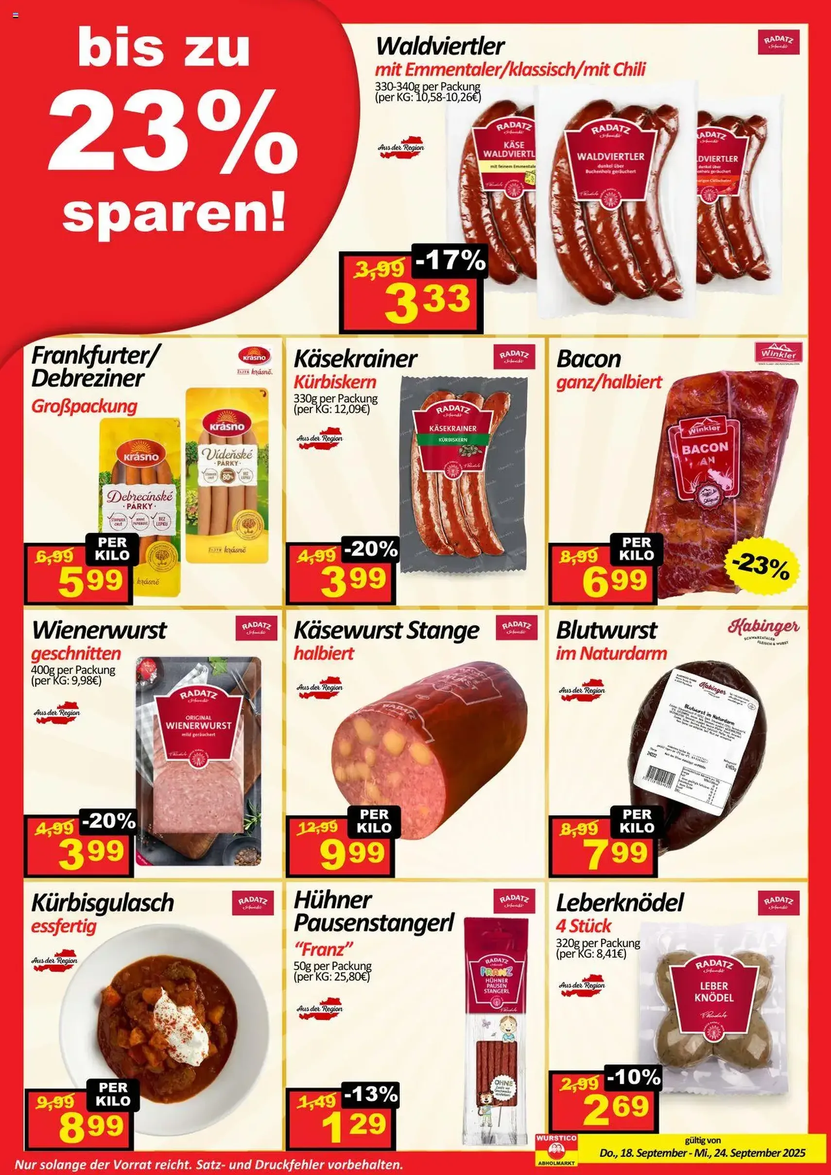 Wurstico Abholmarkt Flugblatt - Gültiger Prospekt ab 18.09.2025, Seite 2 von insgesamt 4