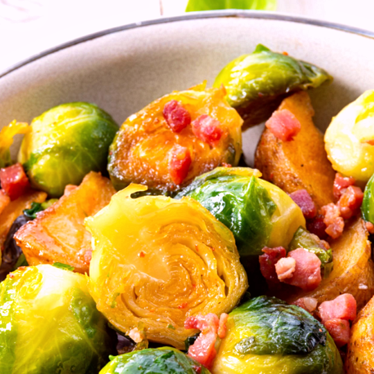 Anteprima ricetta Padellata di patate e cavoletti di Bruxelles con pancetta