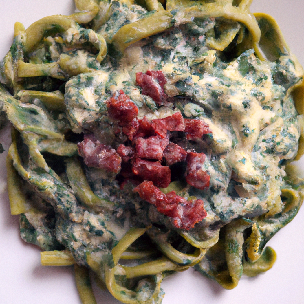 Spätzle di spinaci con speck e panna