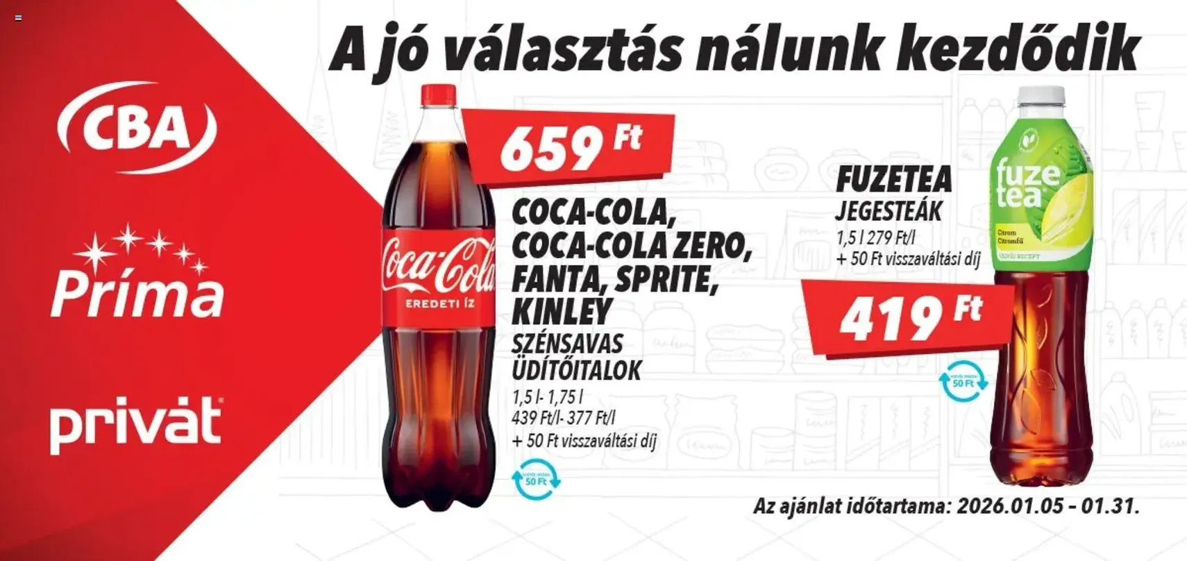 CBA Príma - Óriásplakátok - 2026.01.05. érvényes szórólap 2 oldal 4 oldalból