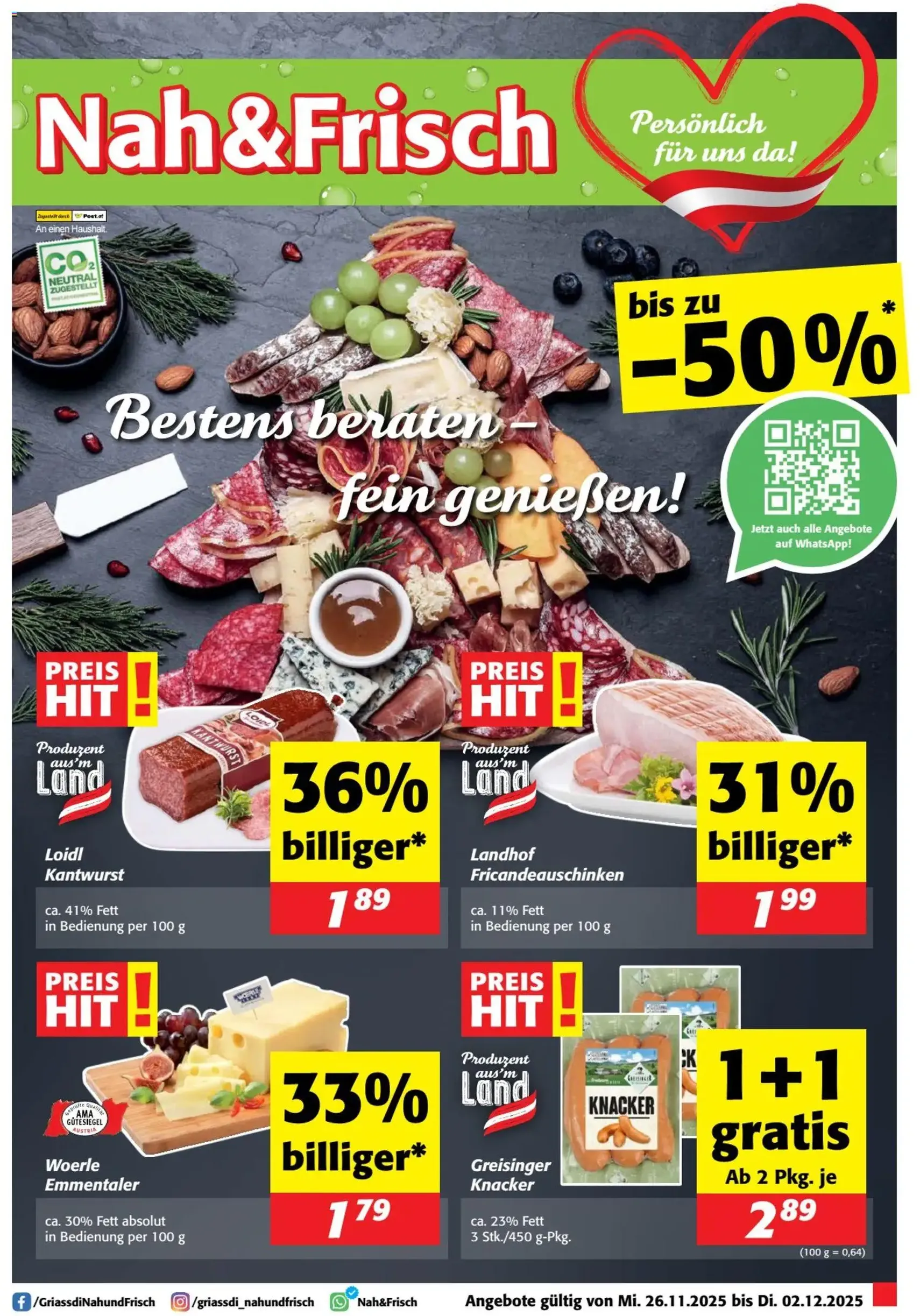 Nah und Frisch Flugblatt - Gültiger Prospekt ab 26.11.2025, Seite 1 von insgesamt 8