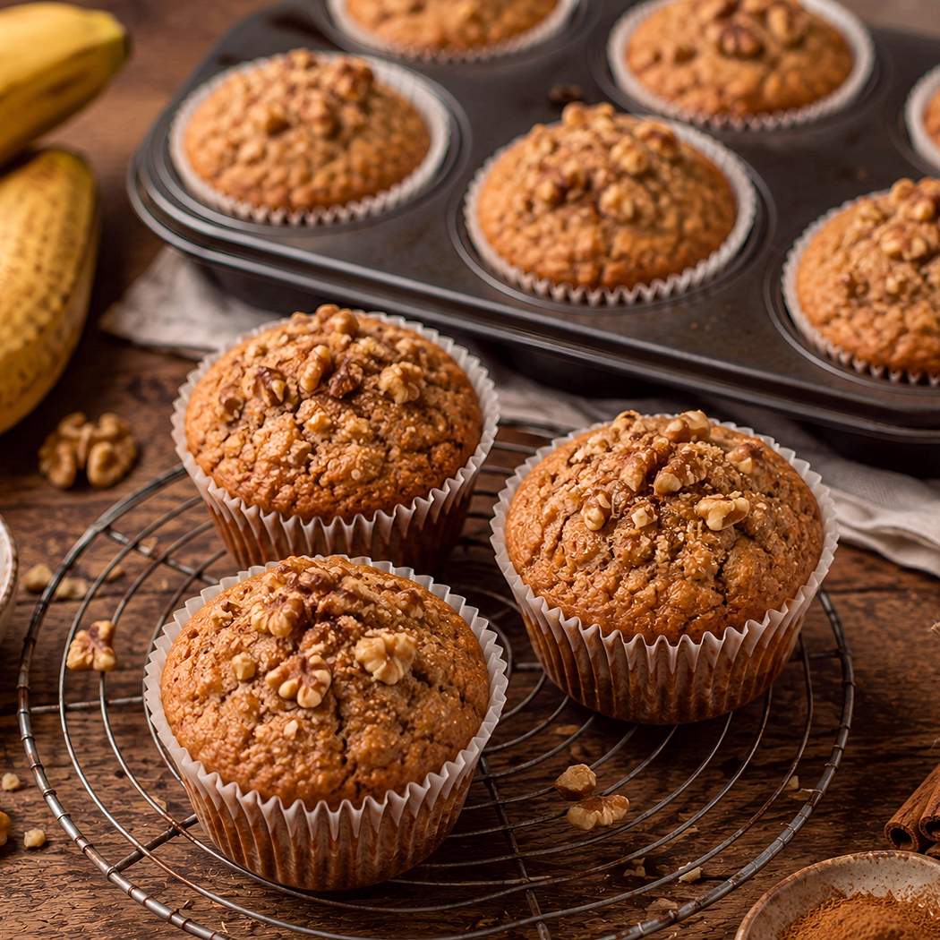 Banánové muffiny s vlašskými orechmi a škoricou