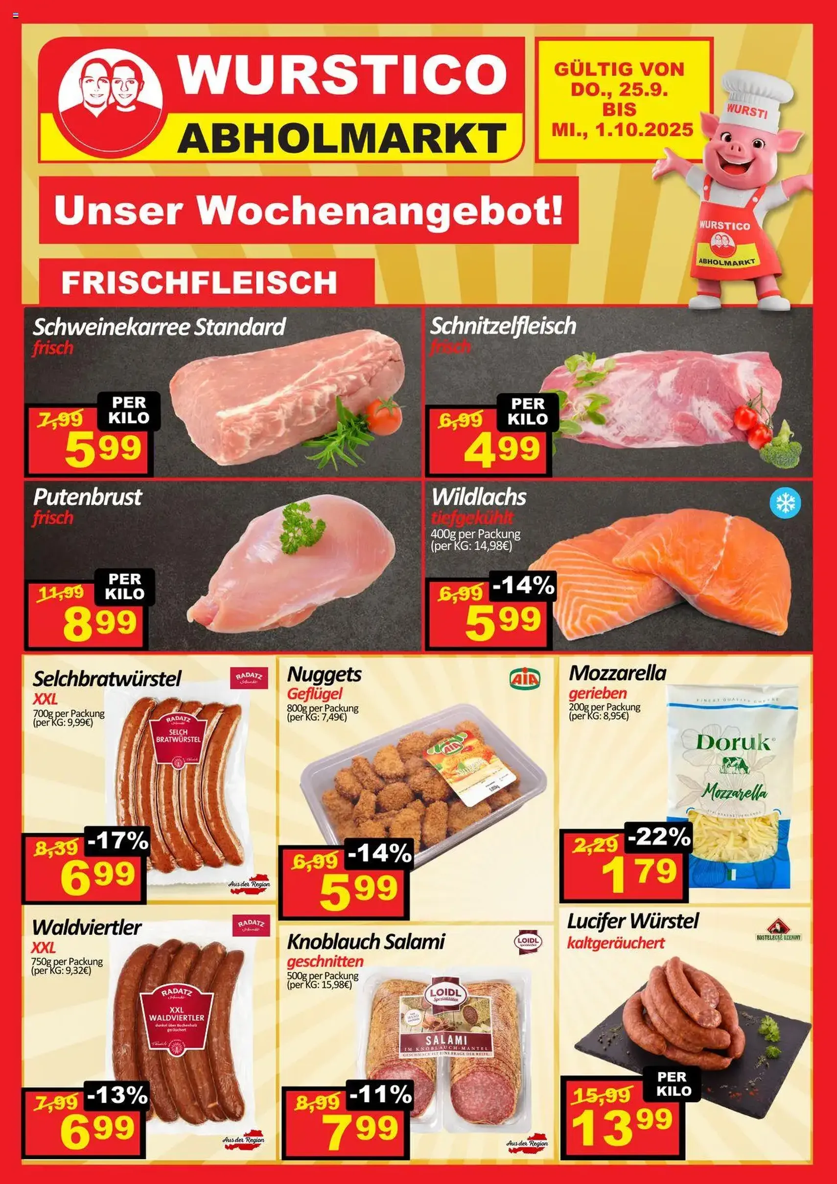 Wurstico Abholmarkt Flugblatt - Gültiger Prospekt ab 25.09.2025, Seite 1 von insgesamt 4