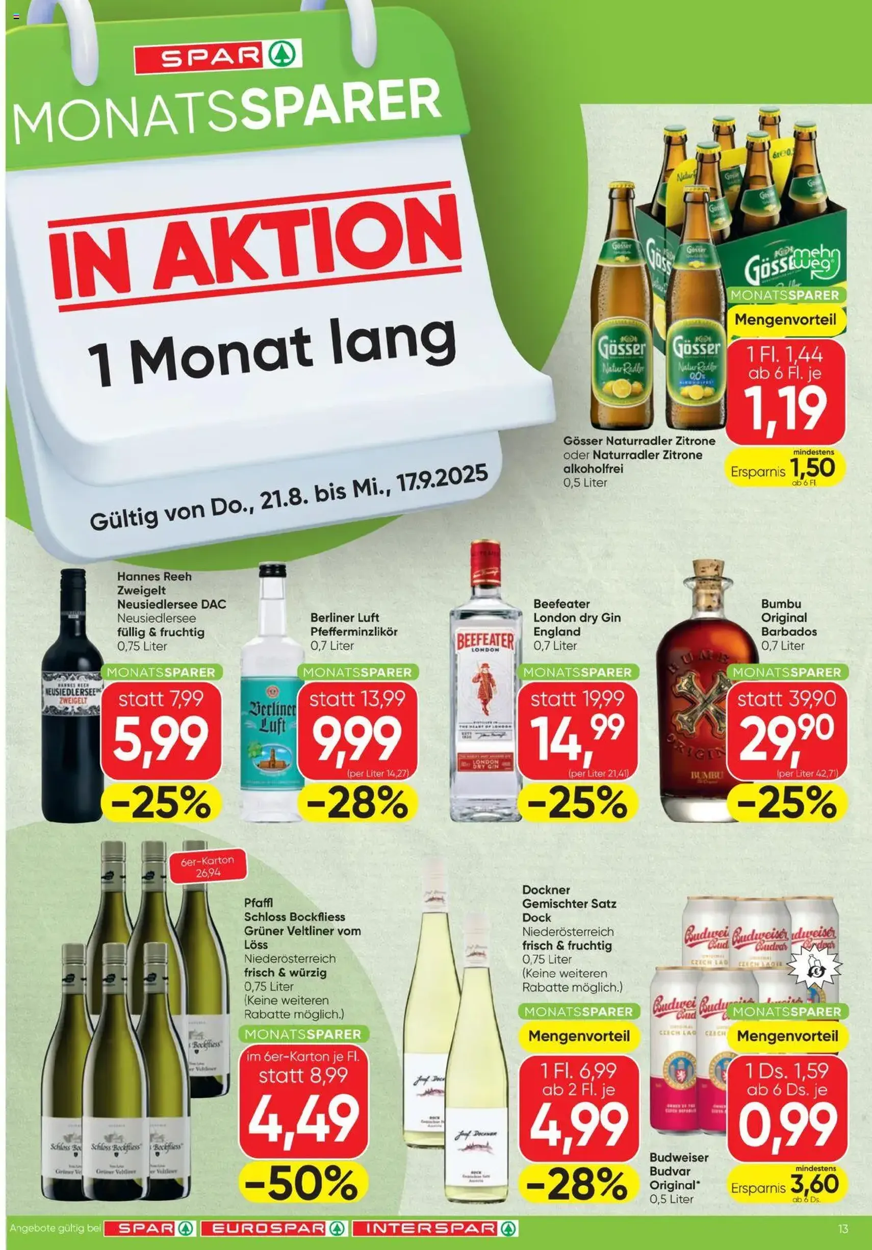Spar Flugblatt - Gültiger Prospekt ab 21.08.2025, Seite 13 von insgesamt 16 Spar Flugblatt - Gültiger Prospekt ab 21.08.2025, Seite 13 von insgesamt 16