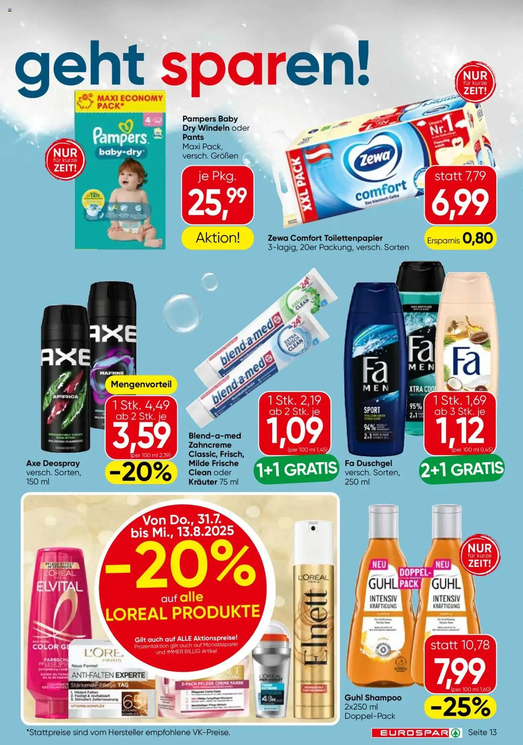 Eurospar Flugblatt - Gültiger Prospekt ab 31.07.2025, Seite 13 von insgesamt 16 Eurospar Flugblatt - Gültiger Prospekt ab 31.07.2025, Seite 13 von insgesamt 16