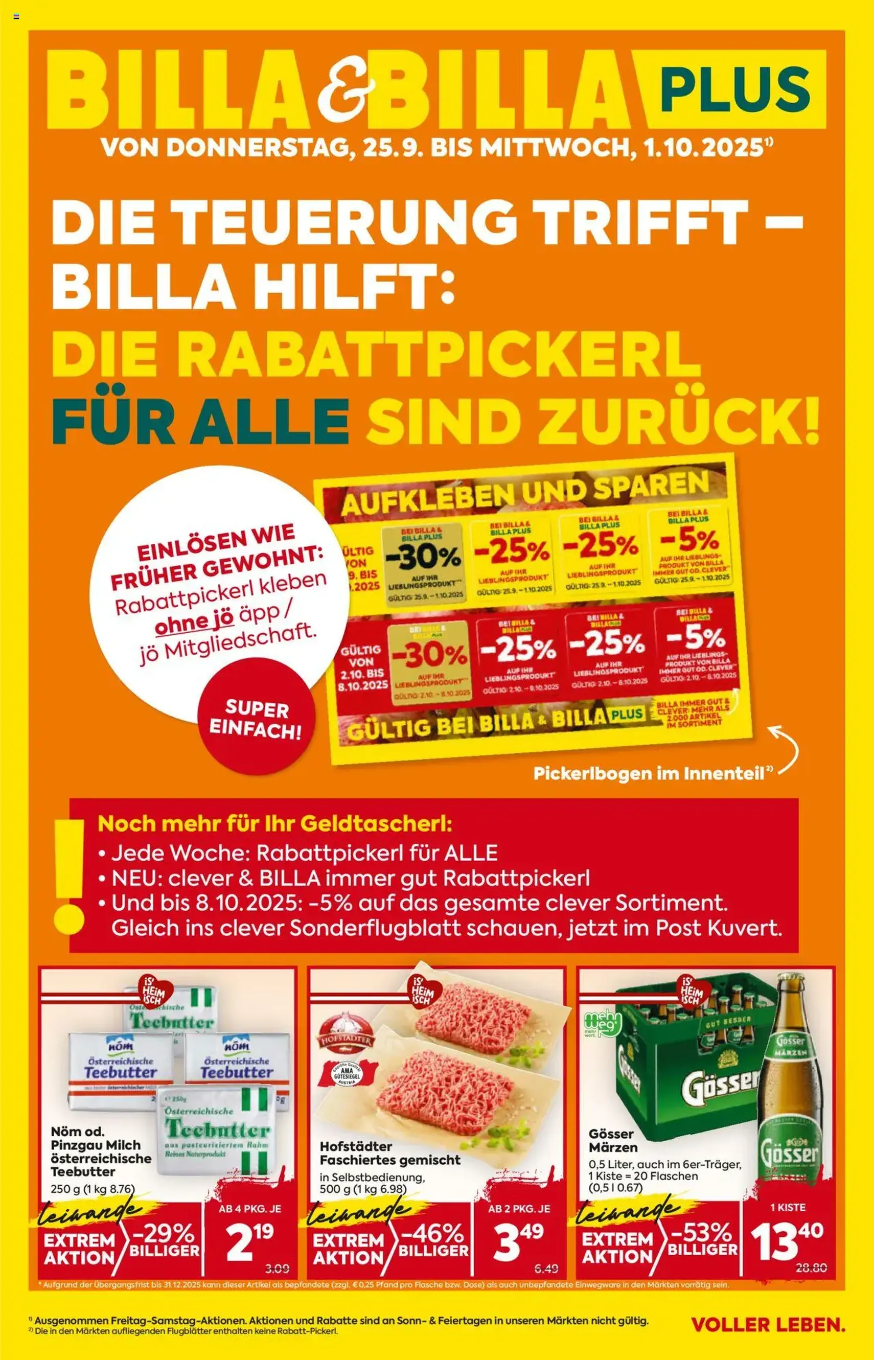 Billa Flugblatt - Gültiger Prospekt ab 25.09.2025, Seite 1 von insgesamt 16