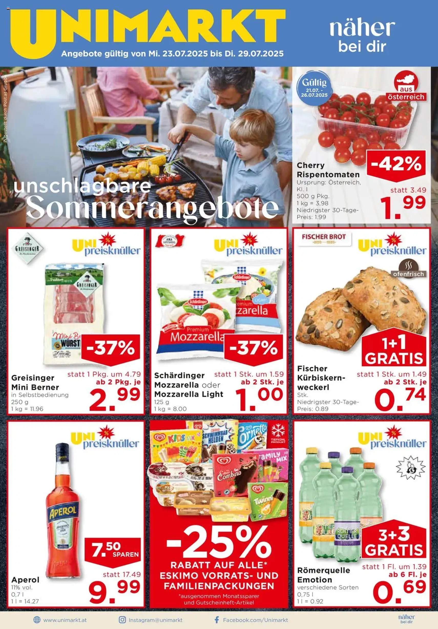 Unimarkt - Broschüre - Gültiger Prospekt ab 23.07.2025, Seite 1 von insgesamt 12