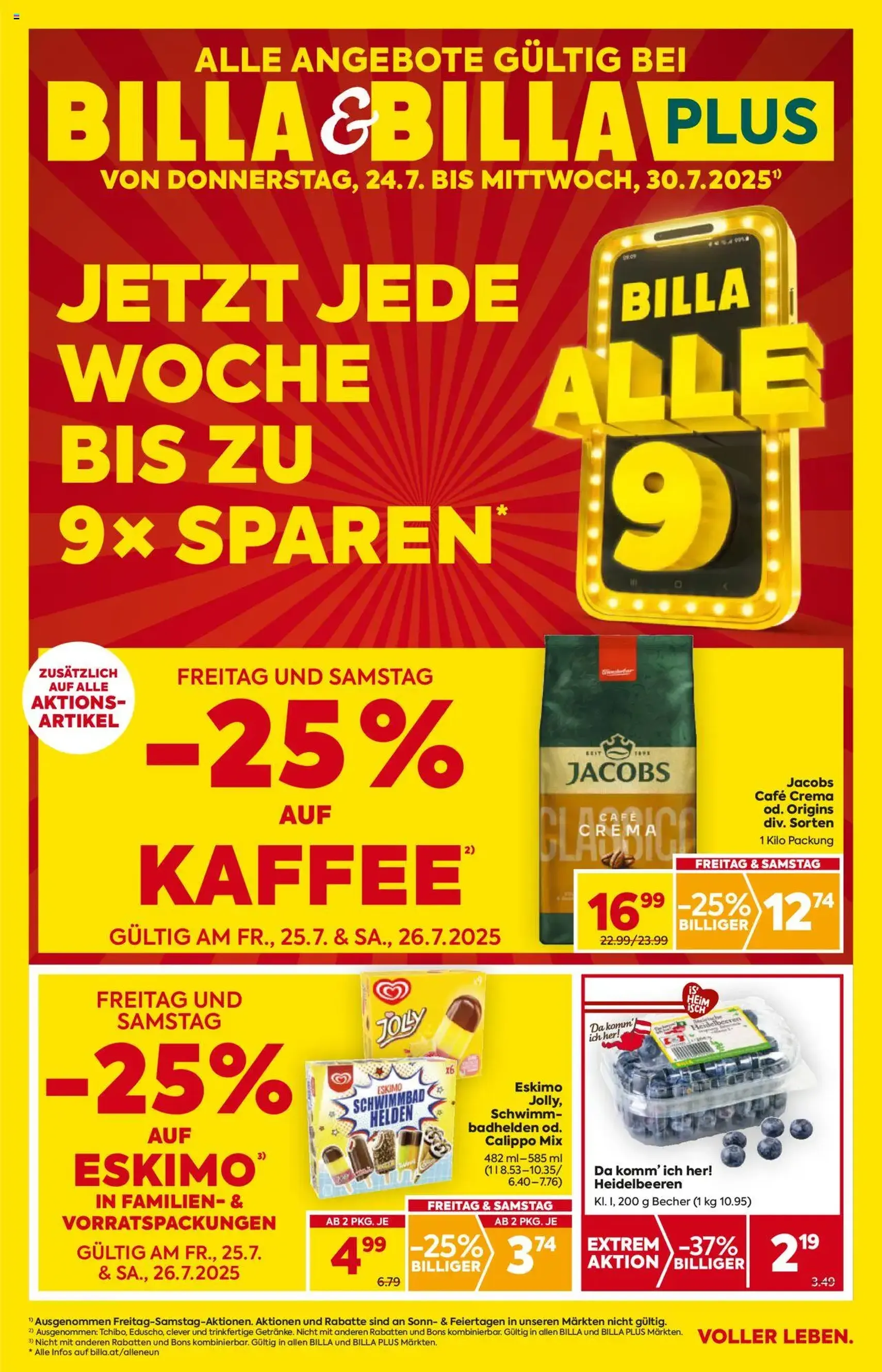 Billa Flugblatt - Gültiger Prospekt ab 24.07.2025, Seite 1 von insgesamt 16