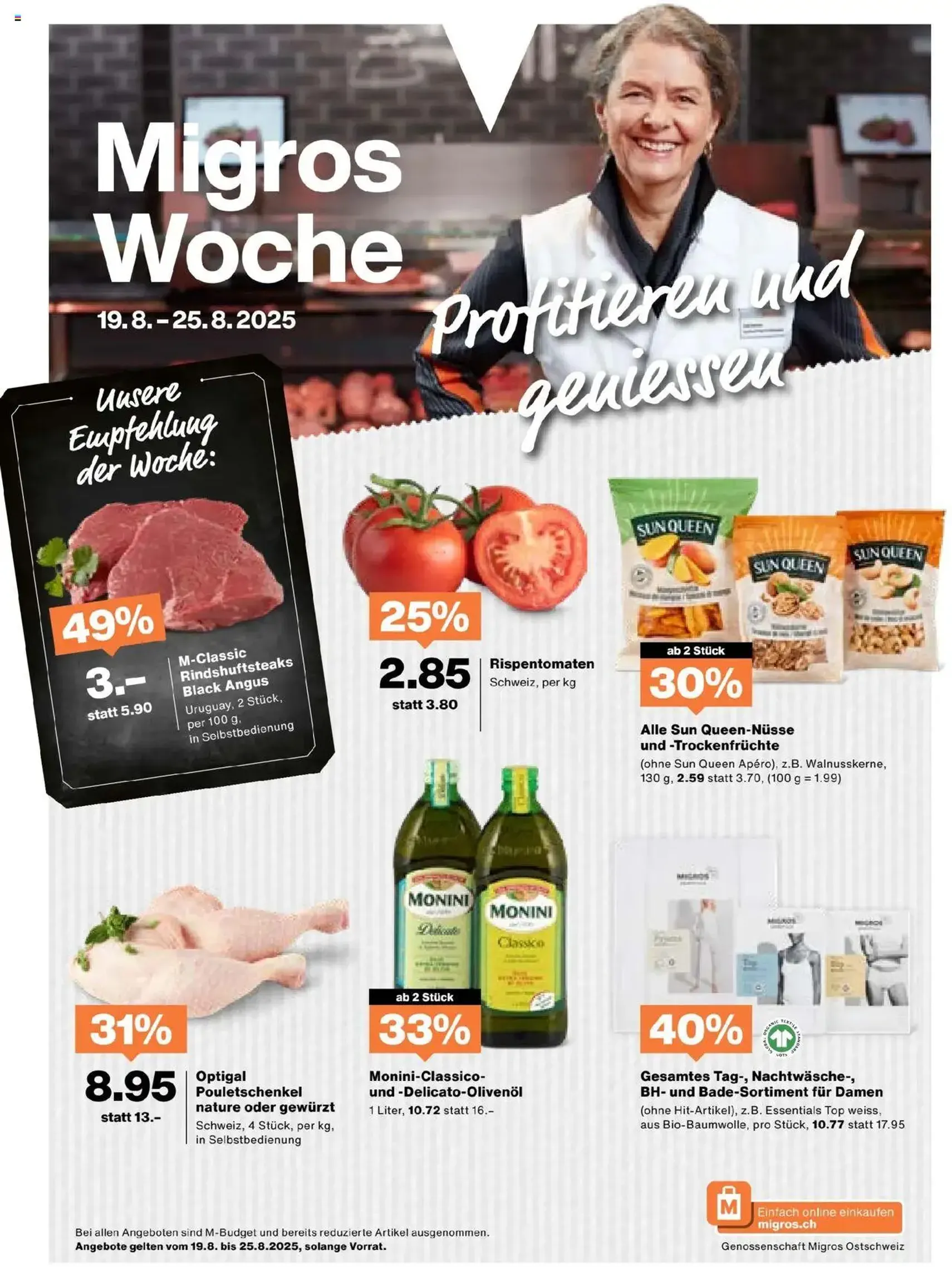 Migros Aktionen - Gültiger Prospekt ab 19.08.2025, Seite 1 von insgesamt 20 Migros Aktionen - Gültiger Prospekt ab 19.08.2025, Seite 1 von insgesamt 20