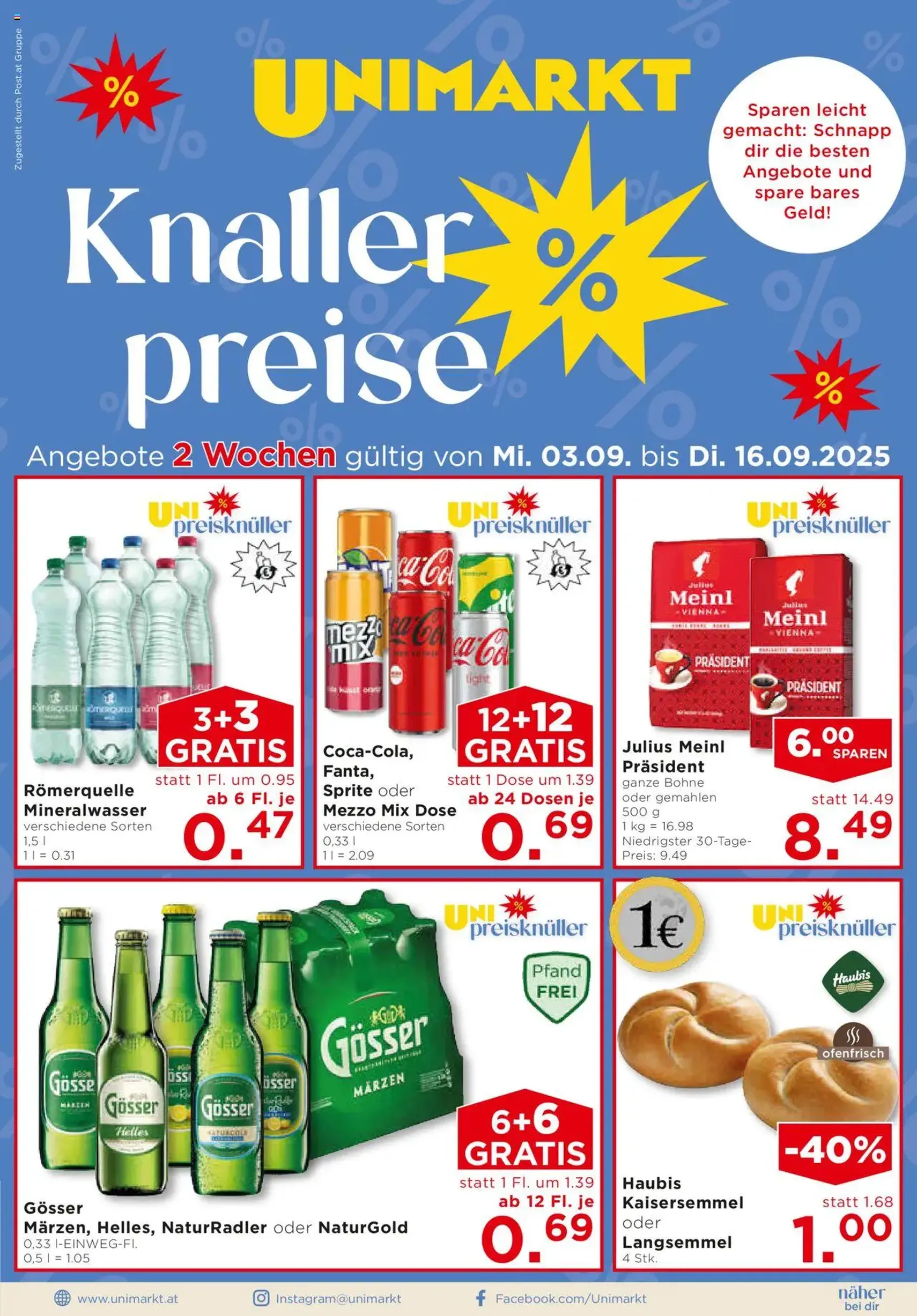 Unimarkt Flugblatt - Gültiger Prospekt ab 03.09.2025, Seite 1 von insgesamt 16 Unimarkt Flugblatt - Gültiger Prospekt ab 03.09.2025, Seite 1 von insgesamt 16
