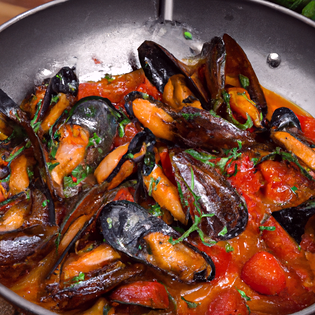 Recipe preview Steamed Mussels in Tomato Garlic White Wine Sauce