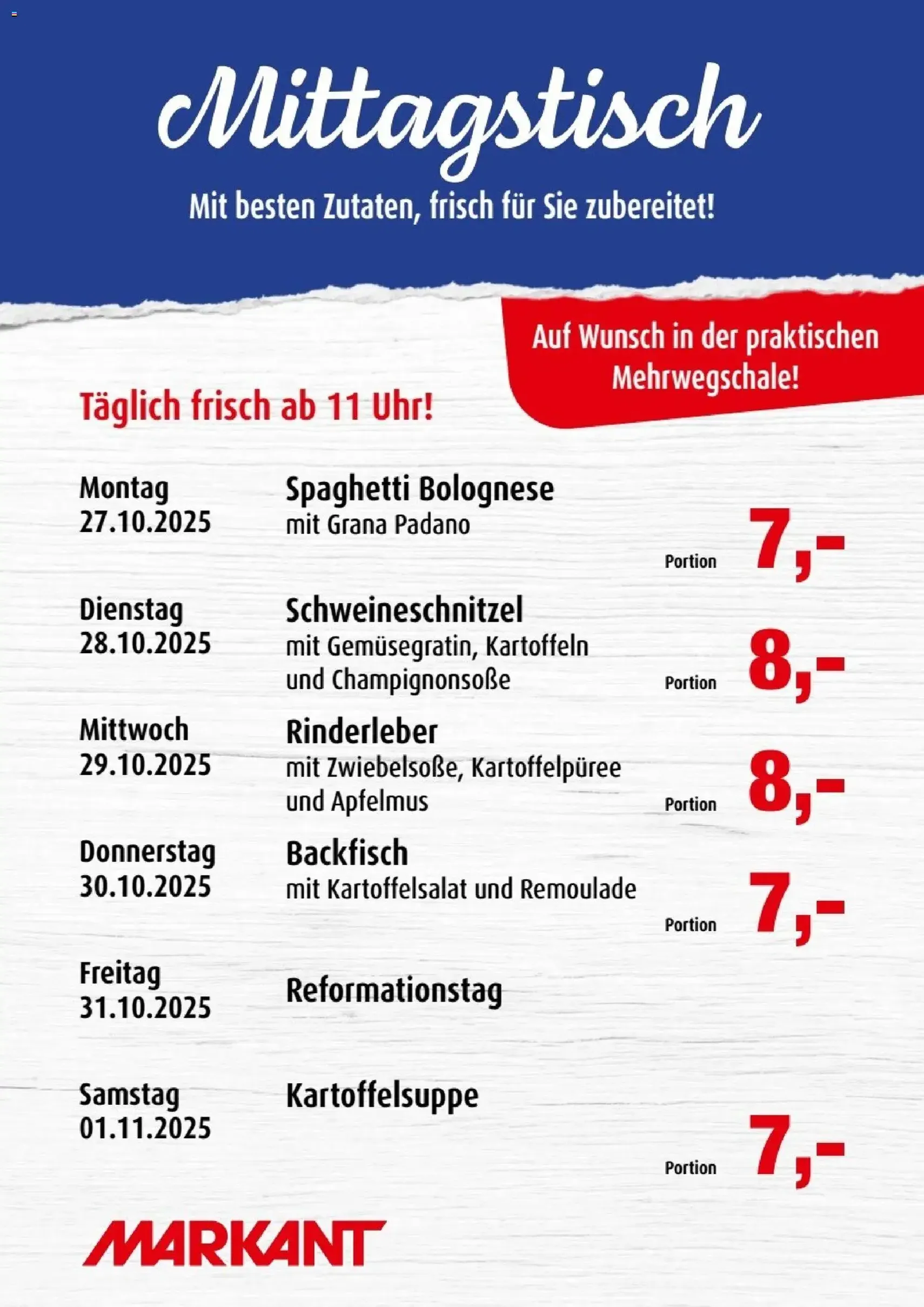 Markant Mittagstisch - Gültiger Prospekt ab 27.10.2025, Seite 1 von insgesamt 1