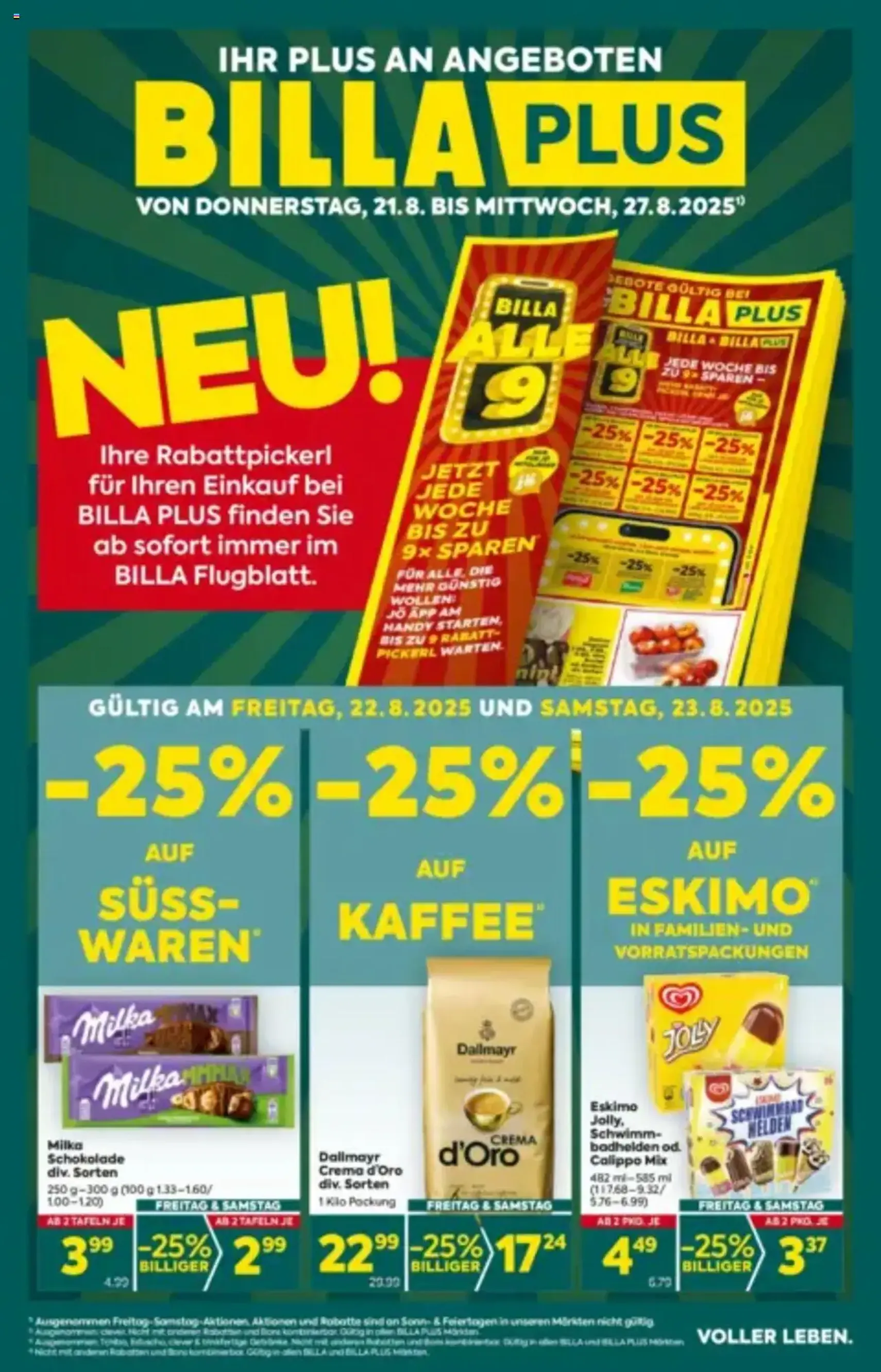 Billa Plus Flugblatt - Gültiger Prospekt ab 21.08.2025, Seite 1 von insgesamt 16
