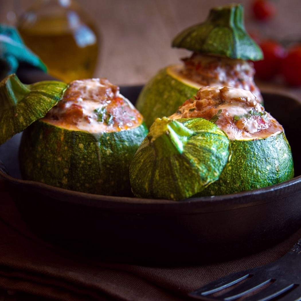 Zucchine tonde ripiene di carne