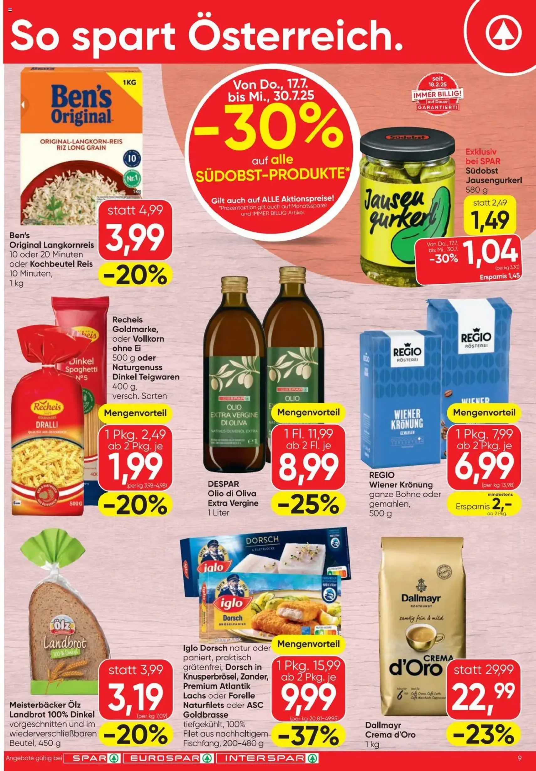 Spar Flugblatt - Gültiger Prospekt ab 17.07.2025, Seite 9 von insgesamt 20 Spar Flugblatt - Gültiger Prospekt ab 17.07.2025, Seite 9 von insgesamt 20