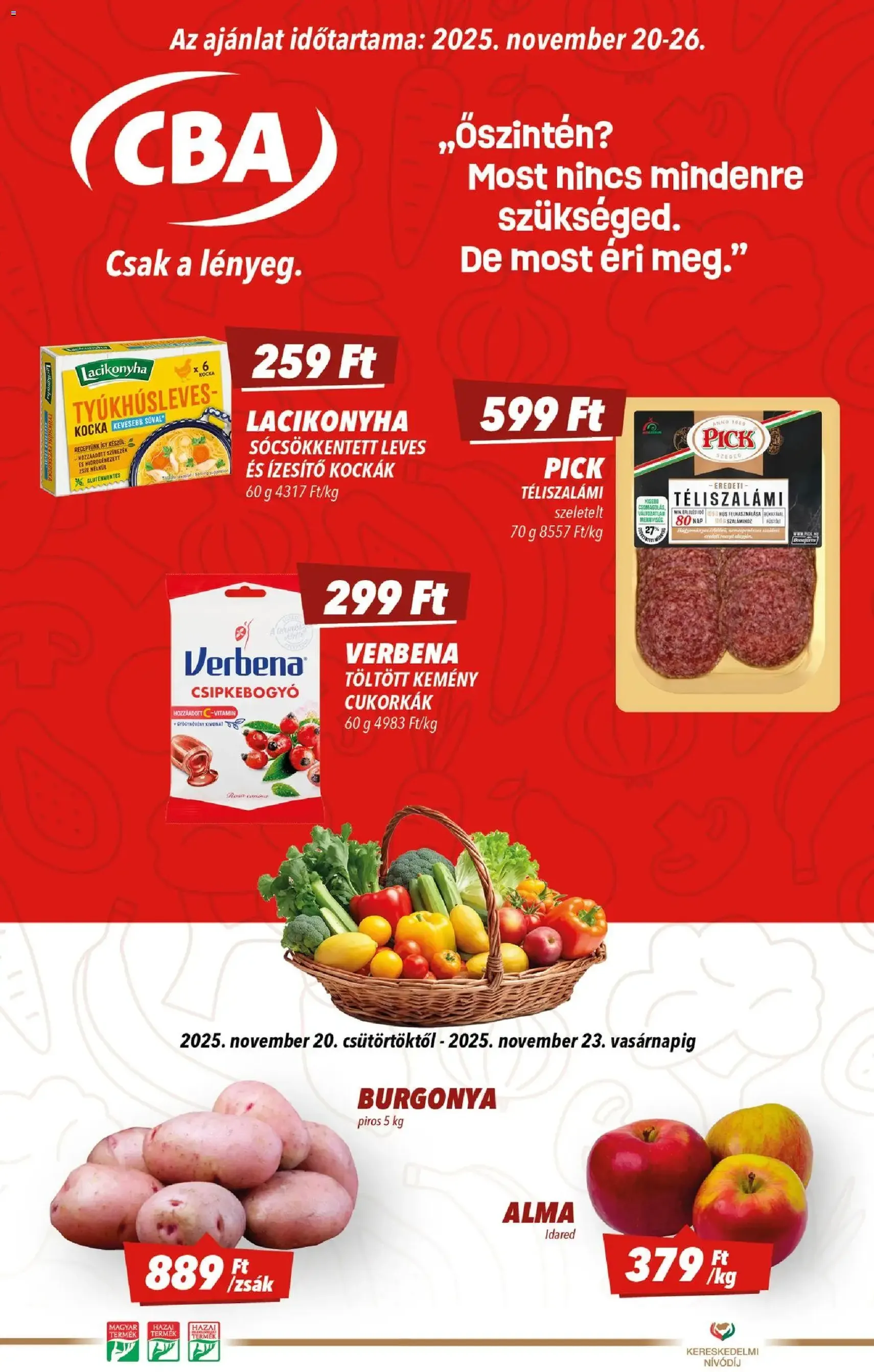CBA Akciós újság - 2025.11.20. érvényes szórólap 1 oldal 8 oldalból