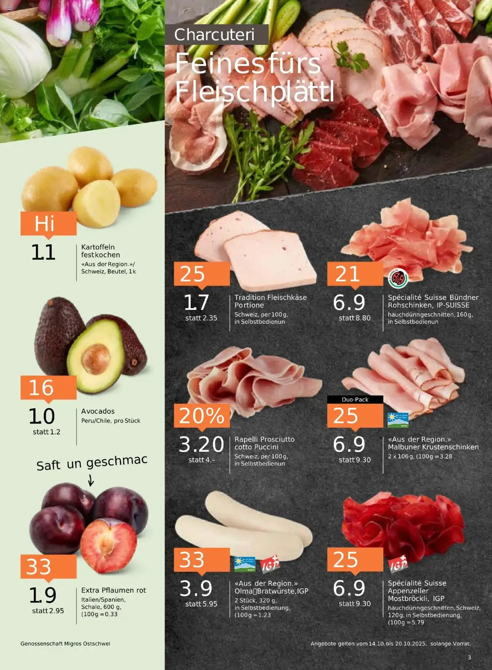 Migros Aktionen - Gültiger Prospekt ab 14.10.2025, Seite 3 von insgesamt 24 Migros Aktionen - Gültiger Prospekt ab 14.10.2025, Seite 3 von insgesamt 24