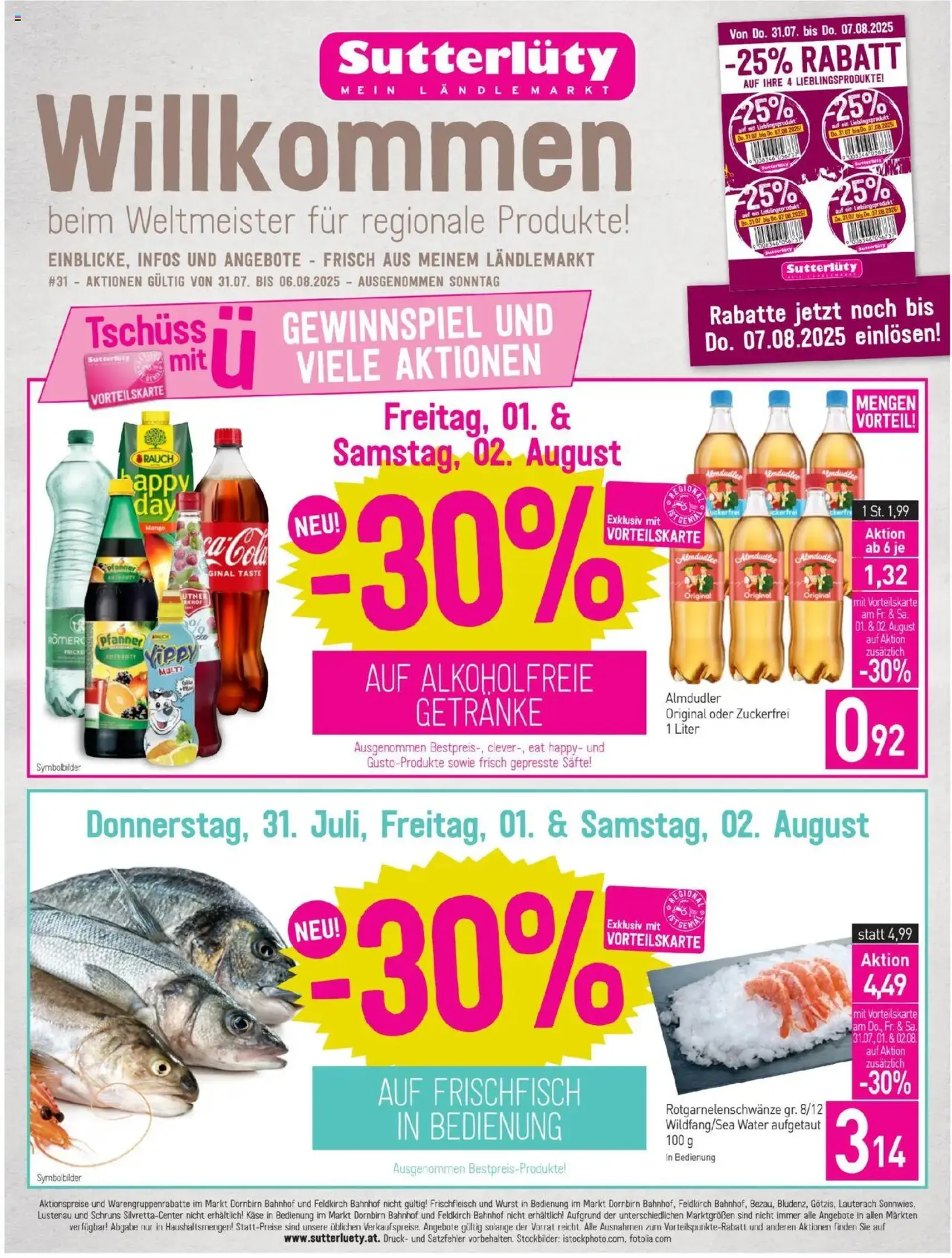 Sutterlüty Flugblatt - Gültiger Prospekt ab 31.07.2025, Seite 1 von insgesamt 24 Sutterlüty Flugblatt - Gültiger Prospekt ab 31.07.2025, Seite 1 von insgesamt 24