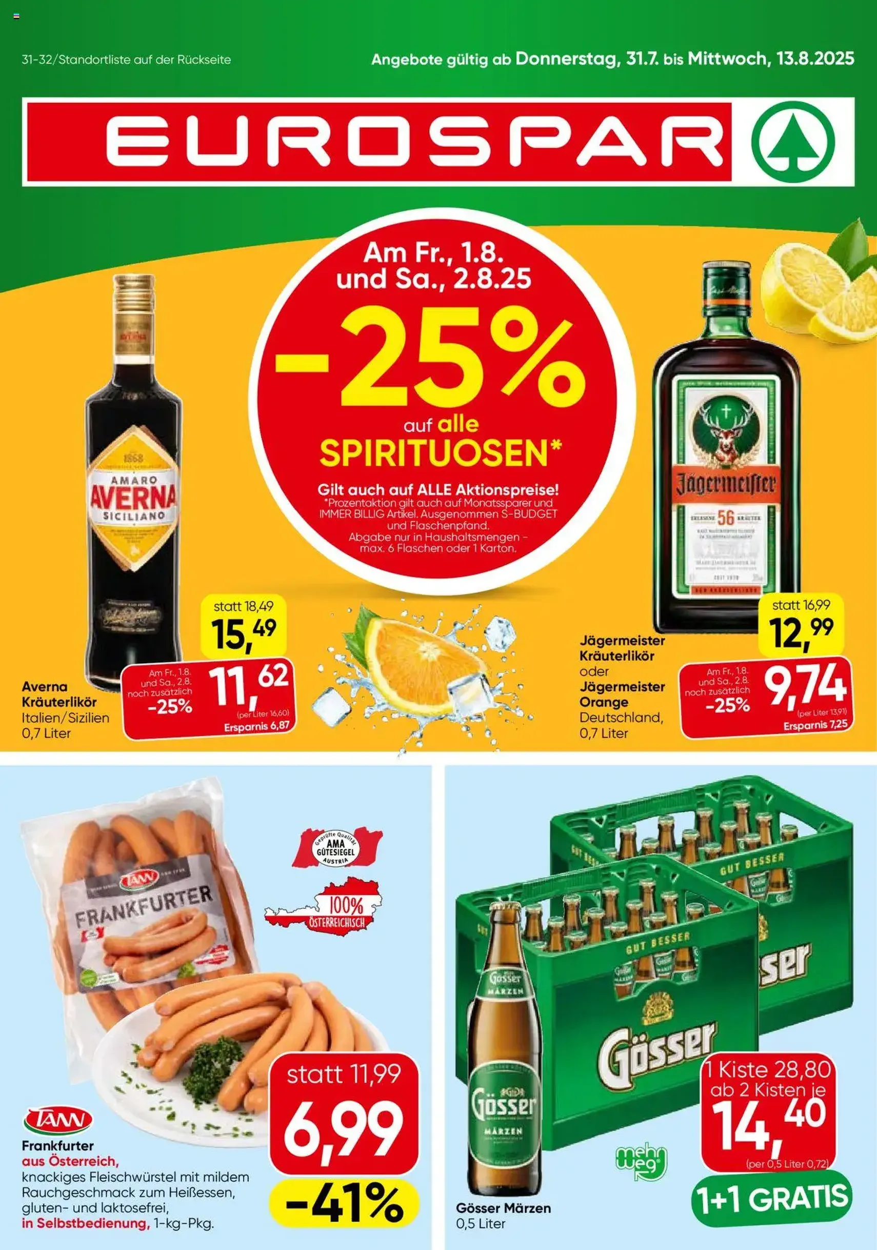 Eurospar Flugblatt - Gültiger Prospekt ab 31.07.2025, Seite 1 von insgesamt 16 Eurospar Flugblatt - Gültiger Prospekt ab 31.07.2025, Seite 1 von insgesamt 16