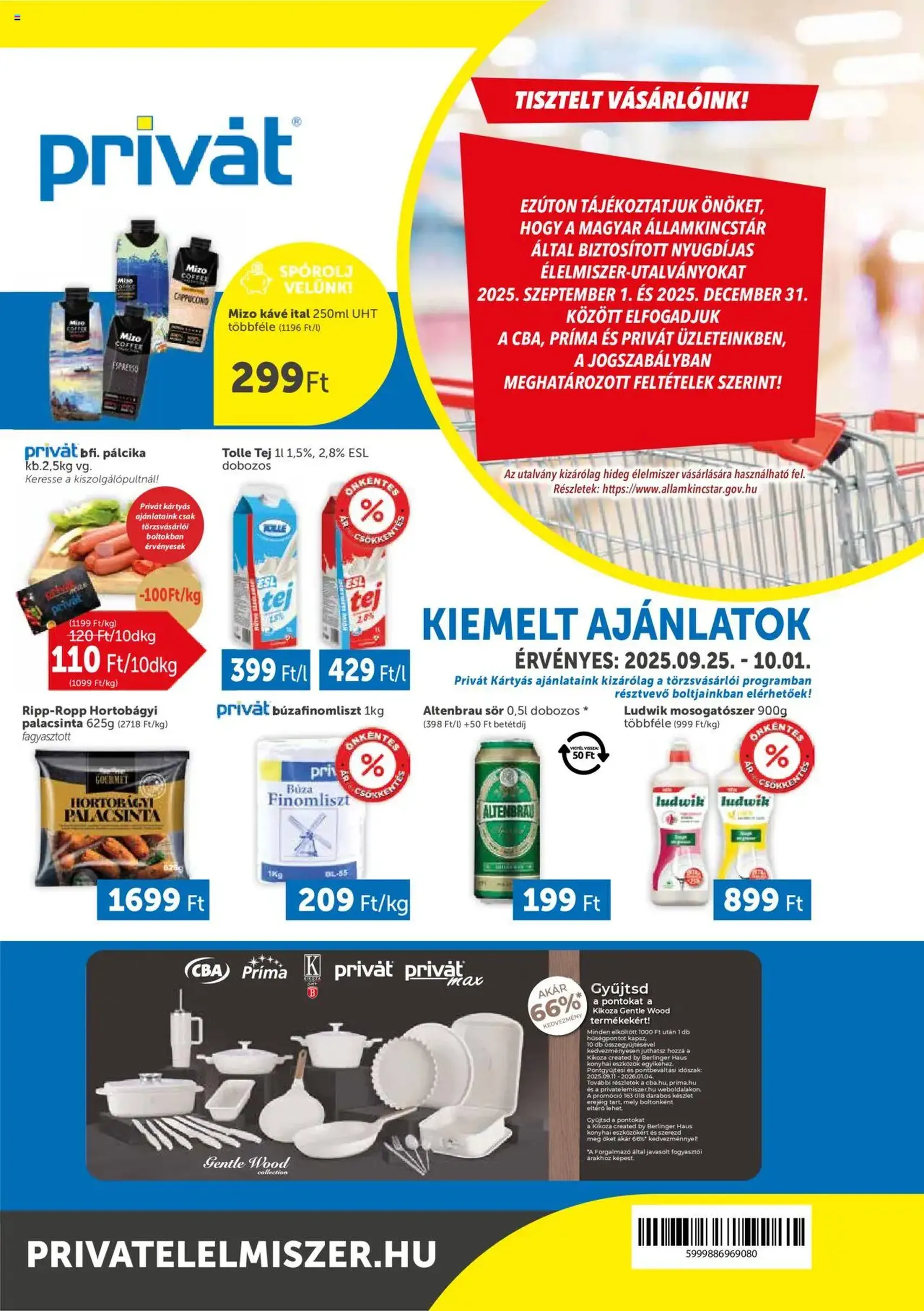 PRIVÁT Akciós újság - 2025.09.25. érvényes szórólap 1 oldal 4 oldalból
