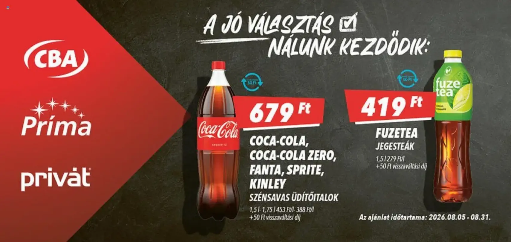 CBA Príma Aktuális óriásplakátok - 2026.08.05. érvényes szórólap 3 oldal 4 oldalból