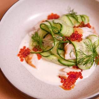 Recipe preview Cucumber Salad with Trout Two Ways and Sesame Yogurt