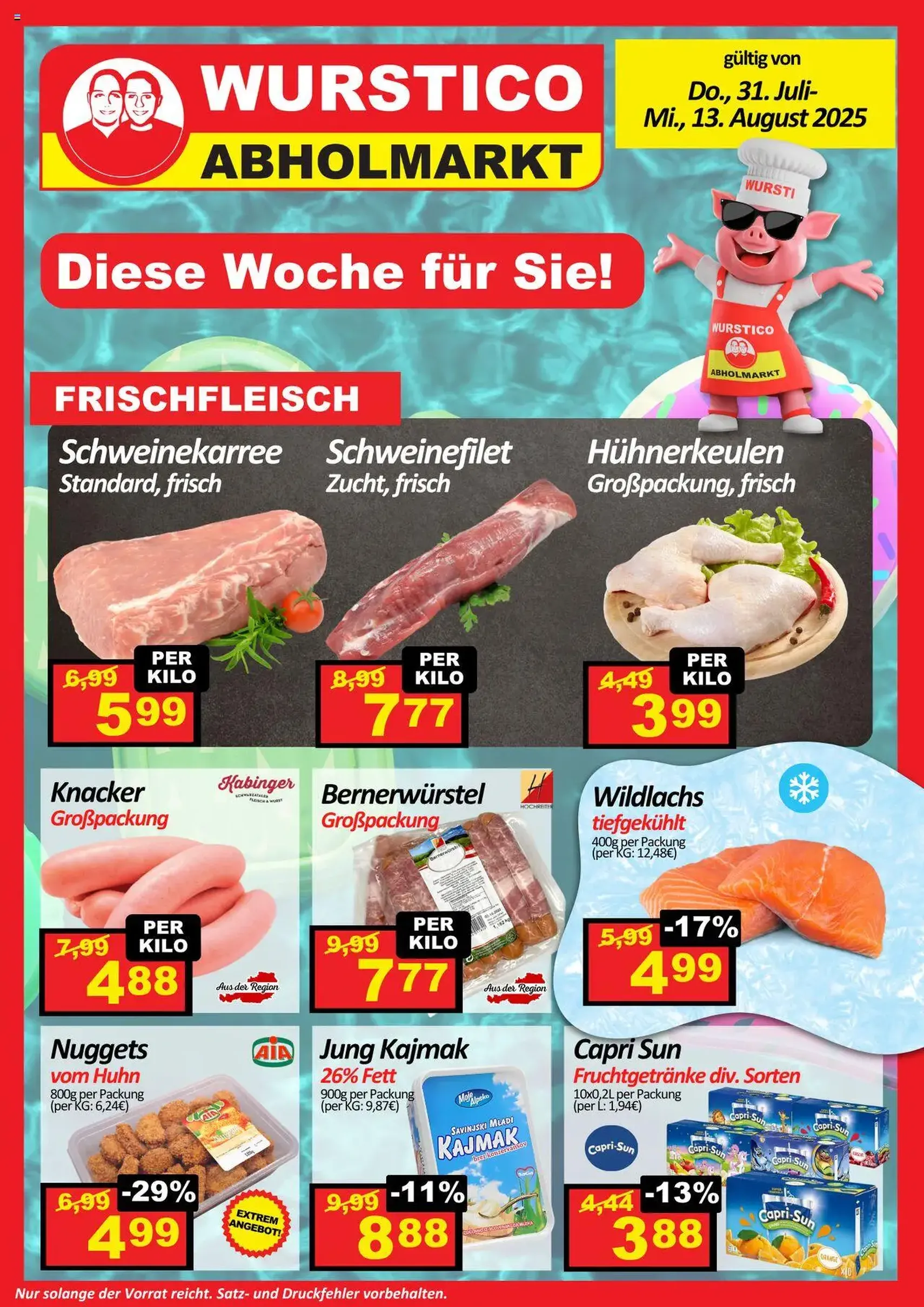Wurstico Abholmarkt Flugblatt - Gültiger Prospekt ab 31.07.2025, Seite 1 von insgesamt 4