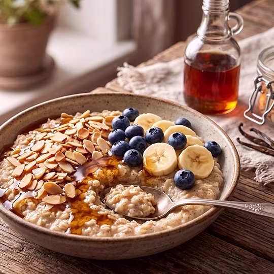 Náhľad receptu Ovsená kaša s vanilkou, mandľami a javorovým sirupom
