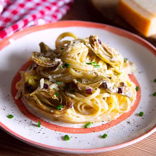 Anteprima ricetta Tagliatelle speck e carciofi