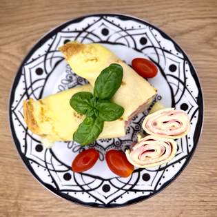 Voorvertoning van recept Pannenkoeken met ham en kaas