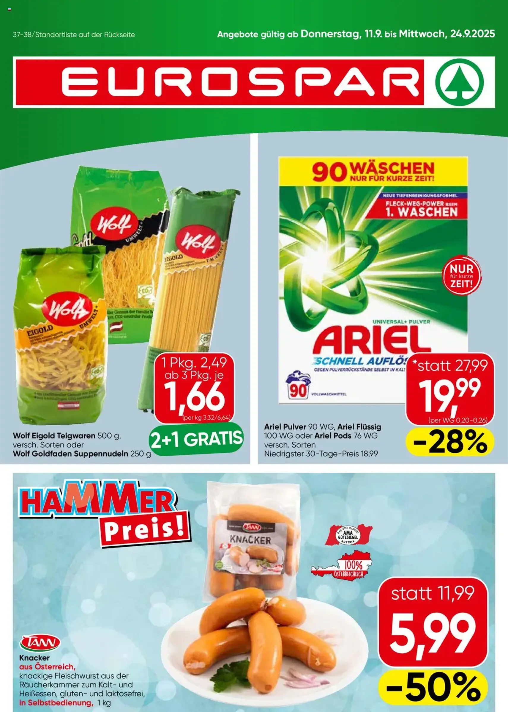 Eurospar Flugblatt - Gültiger Prospekt ab 11.09.2025, Seite 1 von insgesamt 16