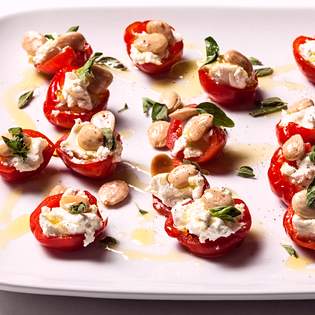 Recipe preview Stuffed Peppadew Peppers with Goat Cheese and Marcona Almonds