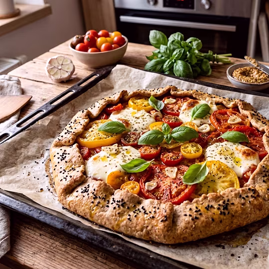 Náhľad receptu Paradajková galetka z celozrnnej múky – slaný koláč à la pizza margherita