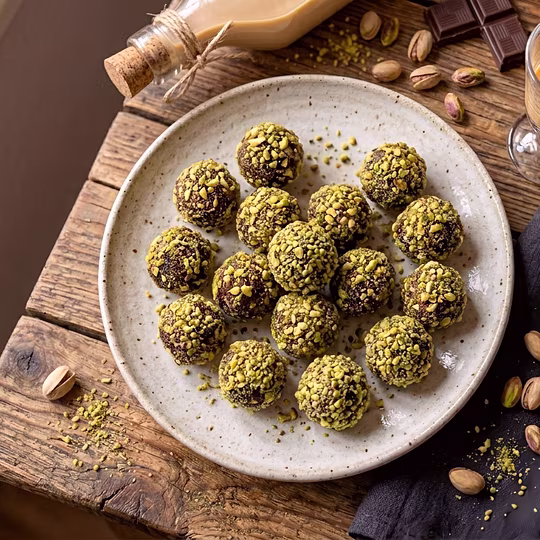 Náhľad receptu Nepečené guličky z datlí s likérom Baileys a drvenými pistáciami