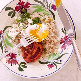 Recipe preview Rice Bowl with Poached Egg, Slow-Roasted Tomatoes, and Feta